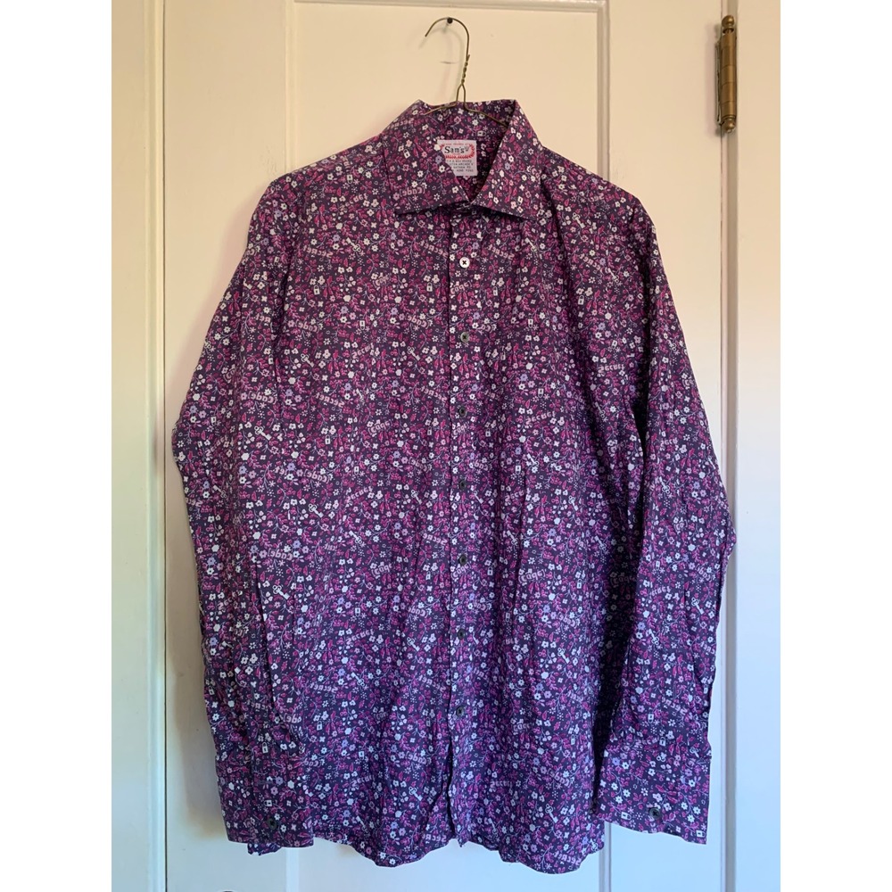 Sam's Tailors Hong Kong Mens Floral Secret Key Button Down Shirt Purple